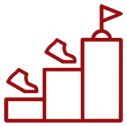 Outline of shoes ascending three steps toward a flag placed on the highest step, symbolizing progress or achievement. Outline of shoes ascending three steps toward a flag placed on the highest step, symbolizing progress or achievement.